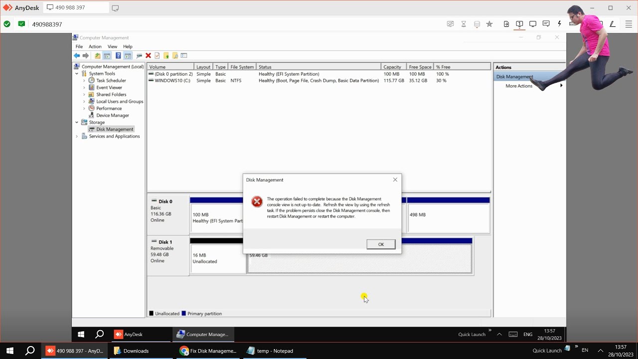 Solve Disk Management console view is not up-to-date issue in Windows 10