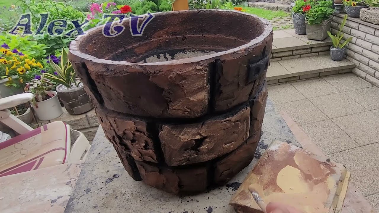 Gartendeko . Pflanzkübel aus Beton selber machen .
