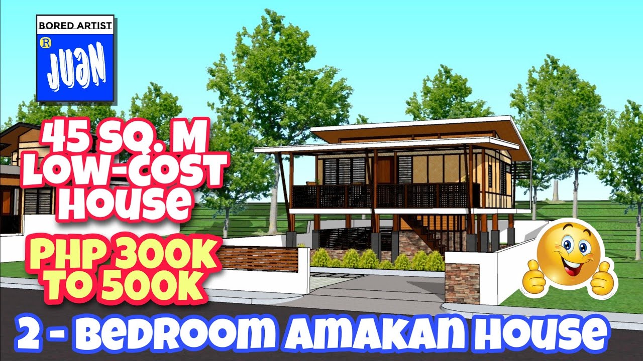 LOW COST HOUSE | 2 BEDROOM AMAKAN HOUSE DESIGN | 45 sq.m | ArkiVlog #BahayKubo #LowCostHouse #Design