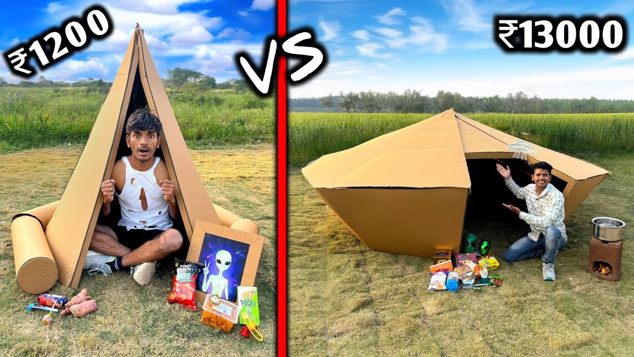 Overnight Survival UFO House Challenge || Low Budget UFO Cardboard House Challenge ₹1200 VS ₹13000 🏠
