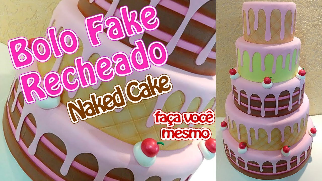 Como Fazer Bolo Fake Recheado (Naked Cake)| Criatividades da Dê