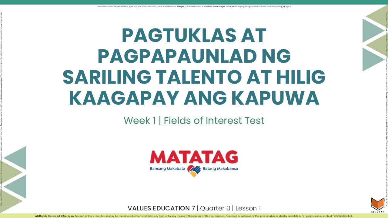 Values Education 7 - Q3W1D1 - Pagtuklas at Pagpapaunlad ng Sariling Talento at Hilig (A. O. I. Test)