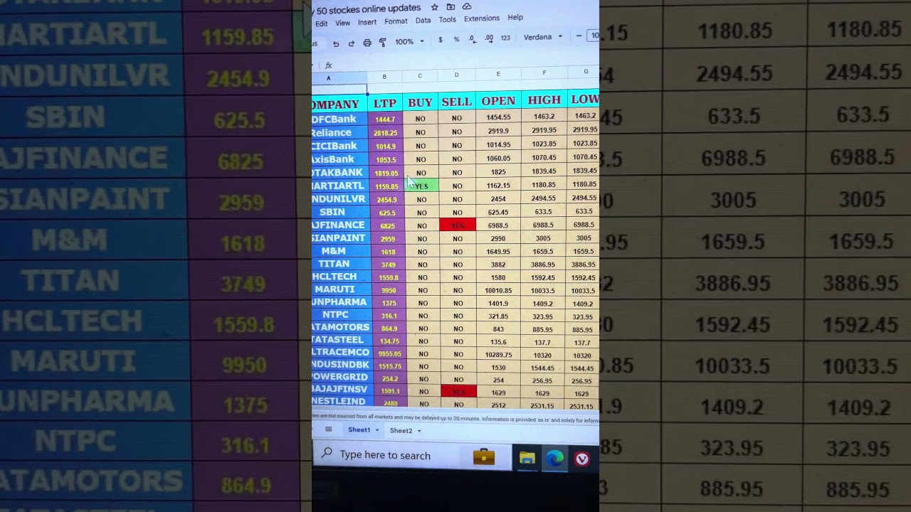 enable auto update on your google sheet with live NSE data.