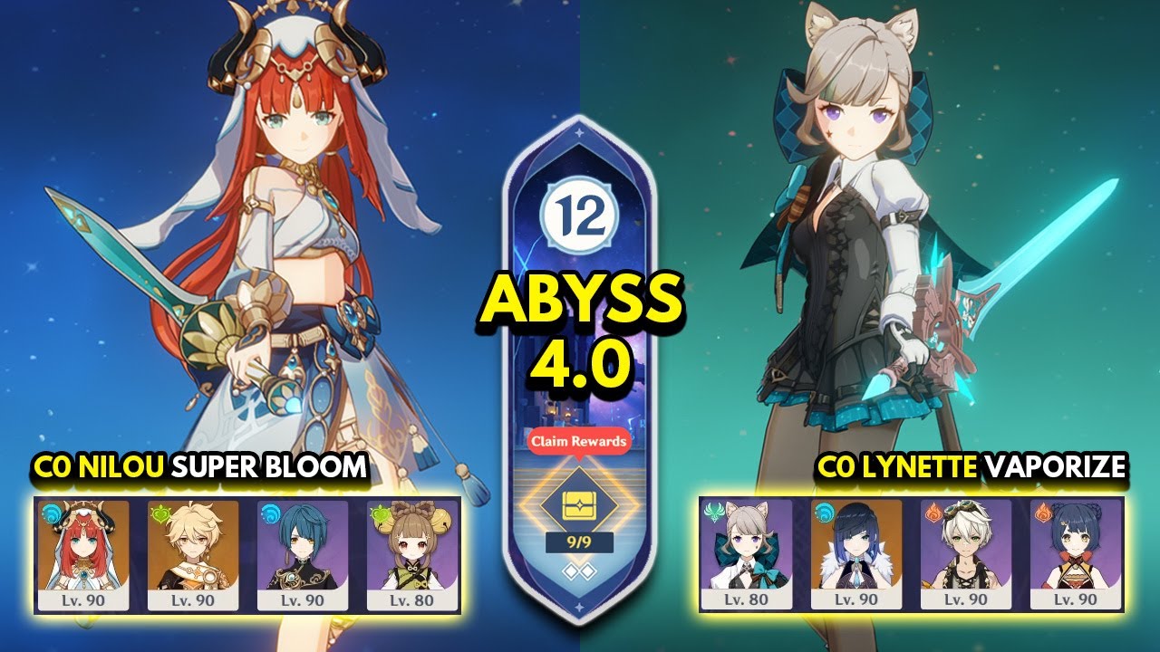 C0 Nilou Bloom & C0 Lynette Vaporize | Spiral Abyss 4.0 Floor 12 9 Stars | Genshin Impact 4.0