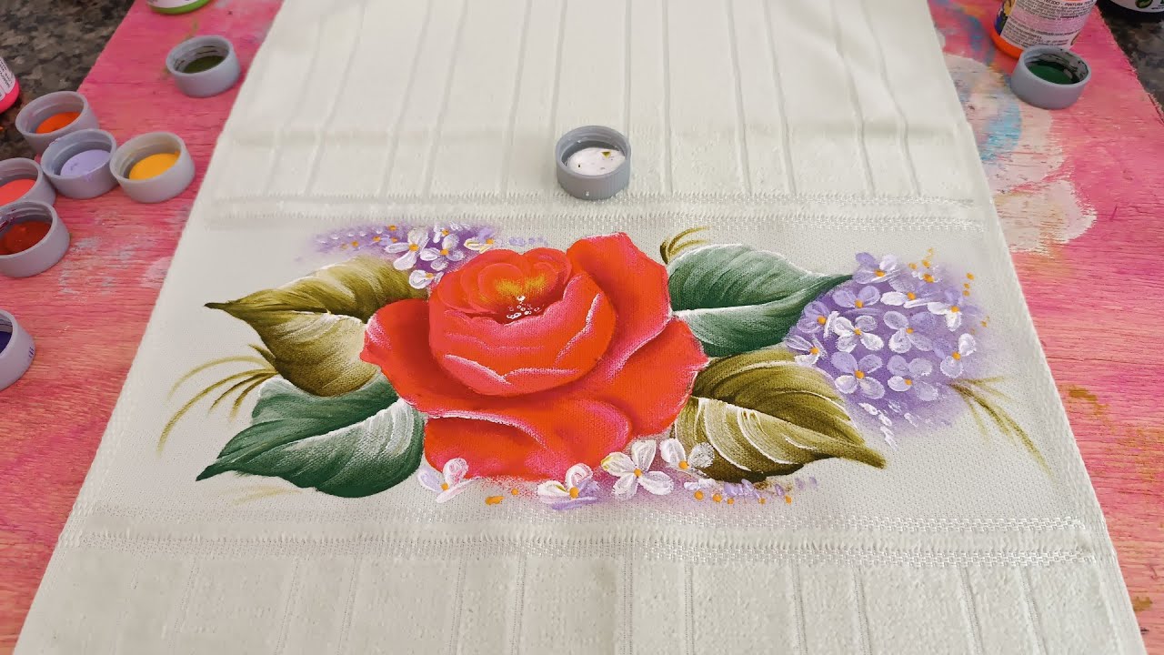 Como pintar rosinha vermelha. Projeto Pintando Toalhas.#seinscreve #sejamembro