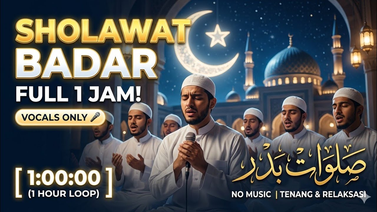🌙 Sholawat Badar 1 HOUR VM Nasheed 2026 | صلوات بدر Vocals Only Loop Relaksasi