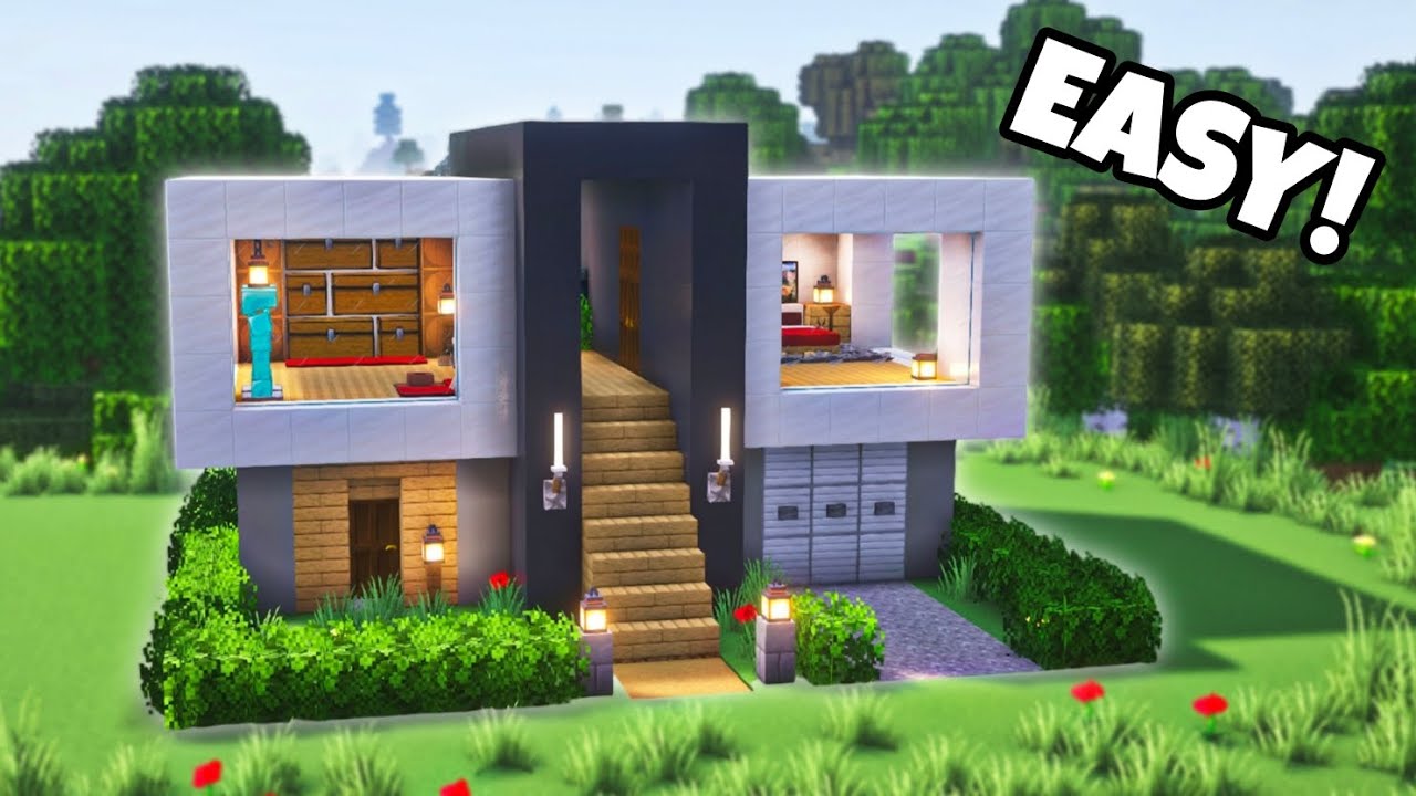 How to build an Easy Modern House in Minecraft!!