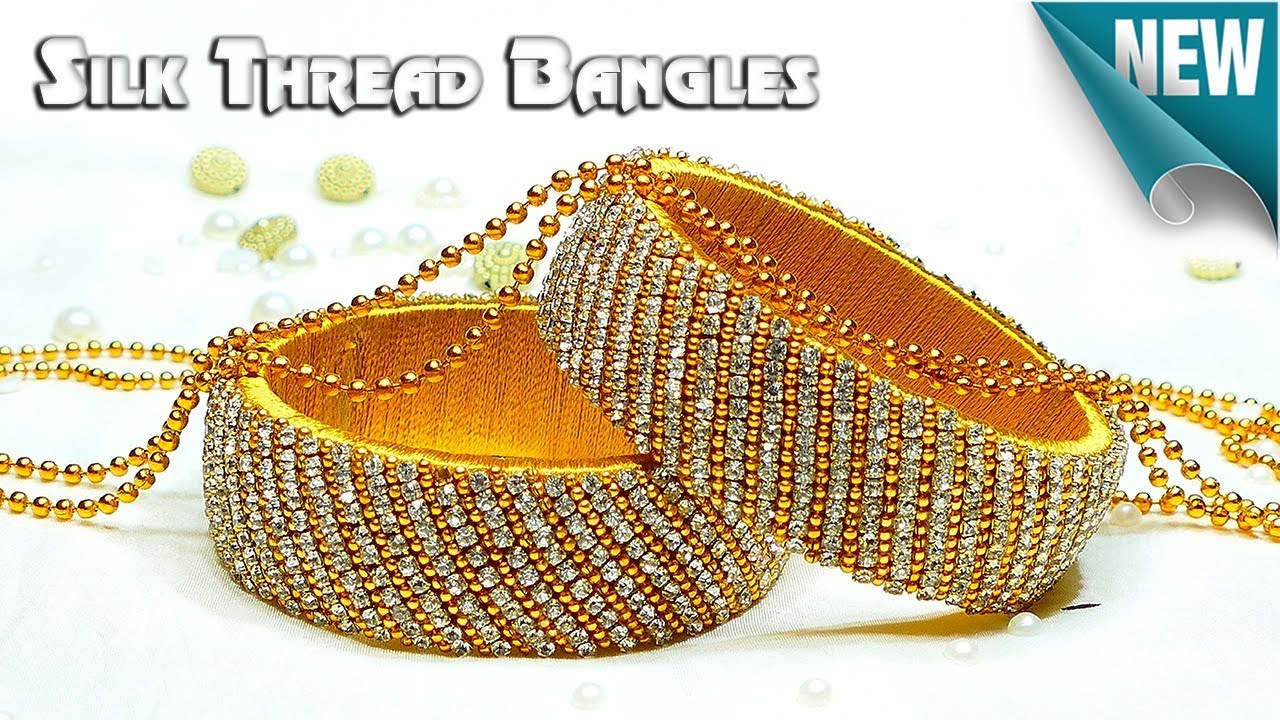 How To Make Beautiful Silk Thread Bangles Using Stone Chain, Gold Ball Chain