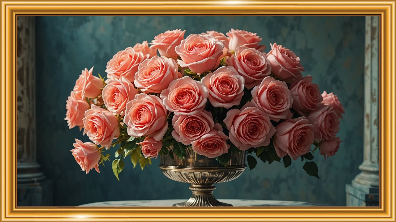 Blush Roses & Silver Urn 🌸✨ | Luxury Classical Still Life | Framed TV Gallery
