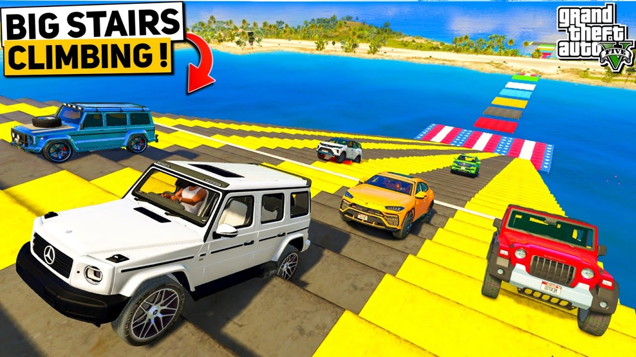 GTA 5: Indian Cars Vs Super Cars | IMPOSSIBLE BIG Stairs Climb Challenge | GTA 5 MODS!
