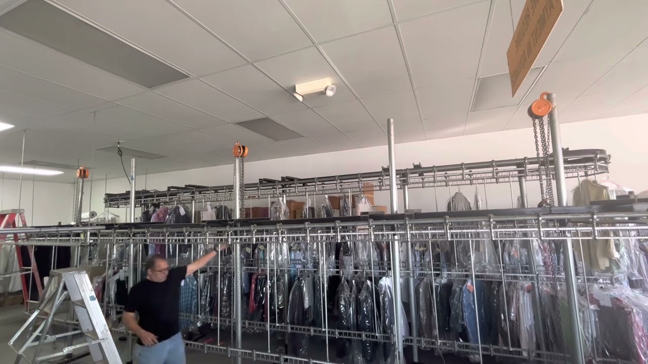 Easy setup and take down on dry cleaners conveyors.  White or Saratoga