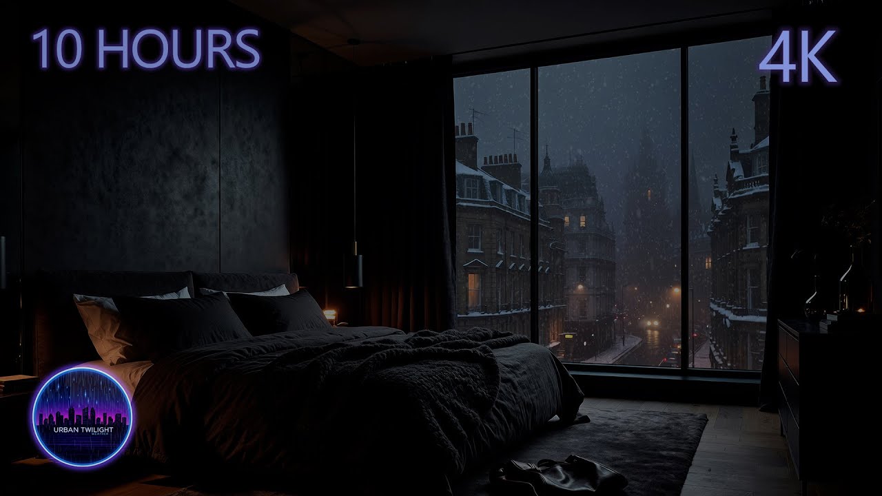 City Snow at Midnight | 10 Hours of Soft Snowfall & Silence