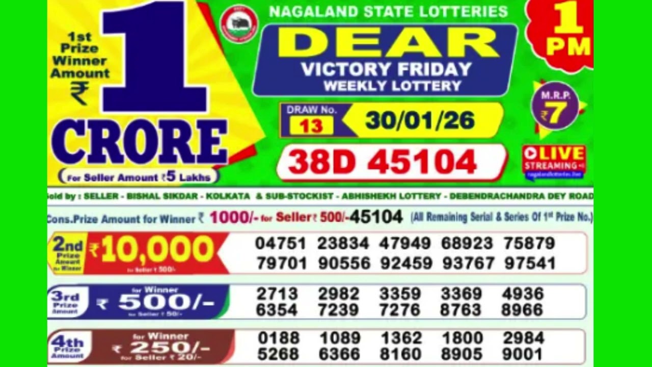 DEAR VICTORY FRIDAY WEEKLY LOTTERY TODAY RESULT 1 PM 30/01/26#latest lottery result