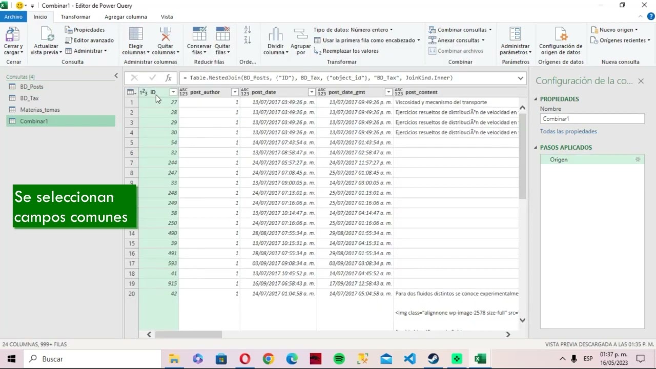 Unir dos tablas en Excel con Power Query