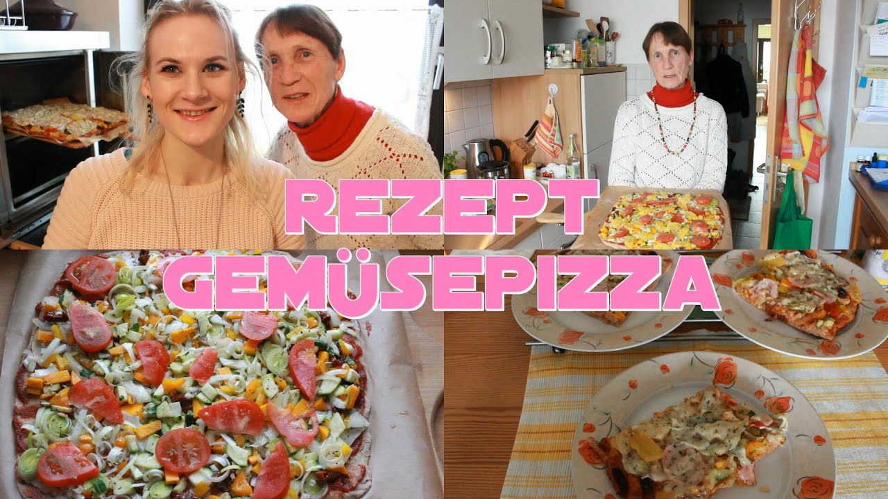 Pizza Rezept: Mamas selbst gemachter Pizzateig mit nur 4 Zutaten - vegetarische Gem&uuml;se Pizza