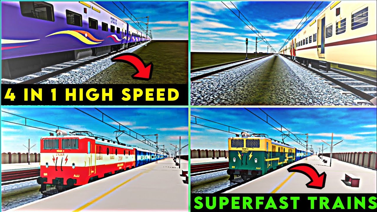 [4 in 1] high speed action of superfast trains in Indian train crossing 3d by SB2K Apps