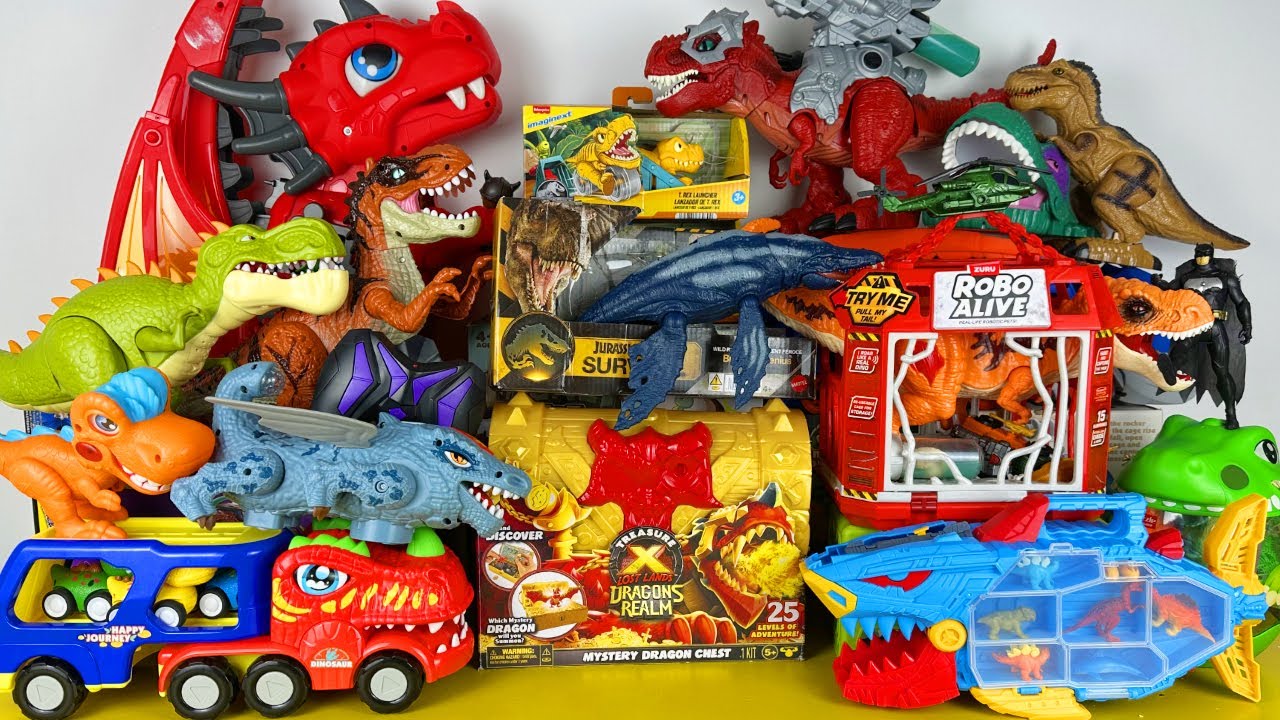 ASMR Satisfying Unboxing Jurassic World Rebirth T-rex Brachauchenius Dino Trucks Treasure X Dragons