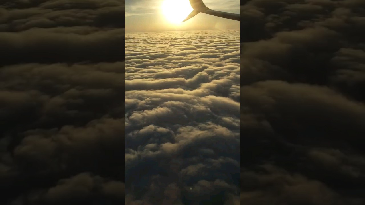 Voando acima das #nuvens, sem #turbul&ecirc;ncia e com a companhia do #sol da manh&atilde;, enorme na janela.