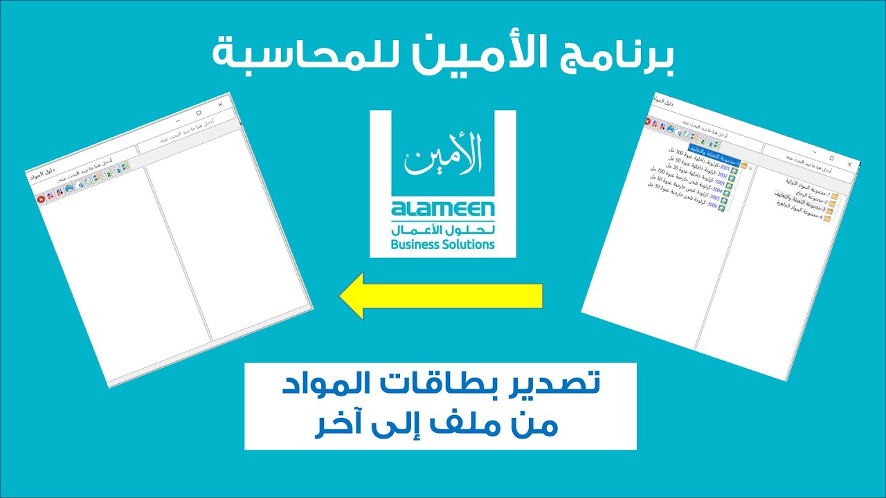 برنامج الأمين للمحاسبة | تصدير بطاقات المواد من ملف إلى آخر