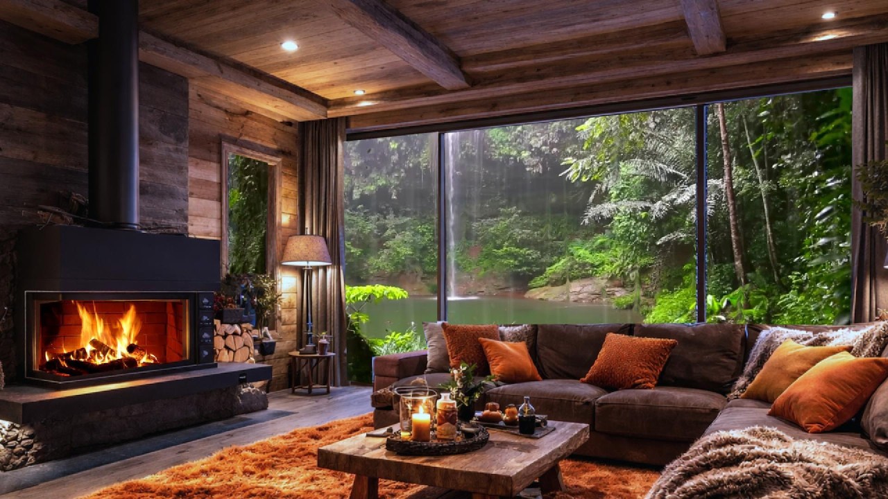 🔥 Cozy Cabin Heavy Rain | 🌧️ Rain Sounds & Crackling Fireplace