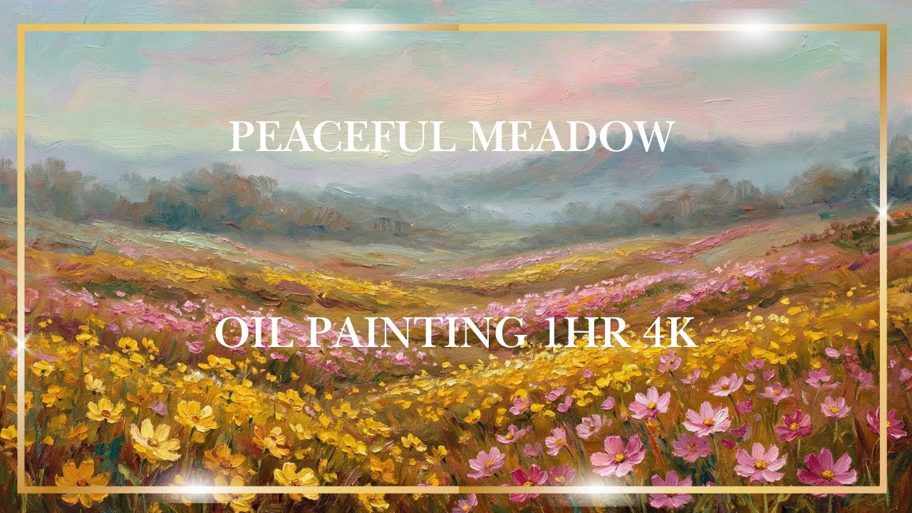 Silent 4K Flower Field Painting 🌸 | Peaceful Meadow Landscape | No Sound | 1 Hour