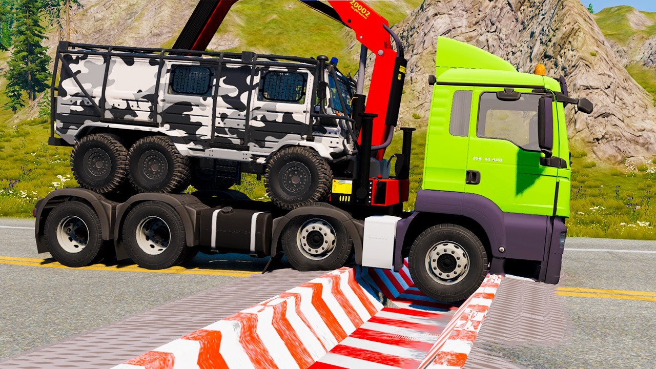 Dump Trucks VS Speed Bump and Extreme Broken Road in Beamng.Drive