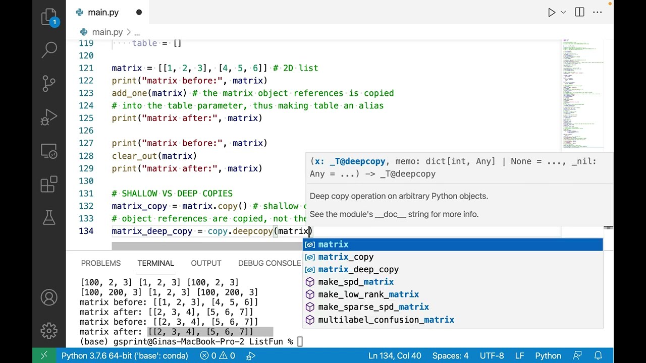 Introduction to Programming with Python: List Aliasing, Pass by Object Reference, Shallow/Deep Copy