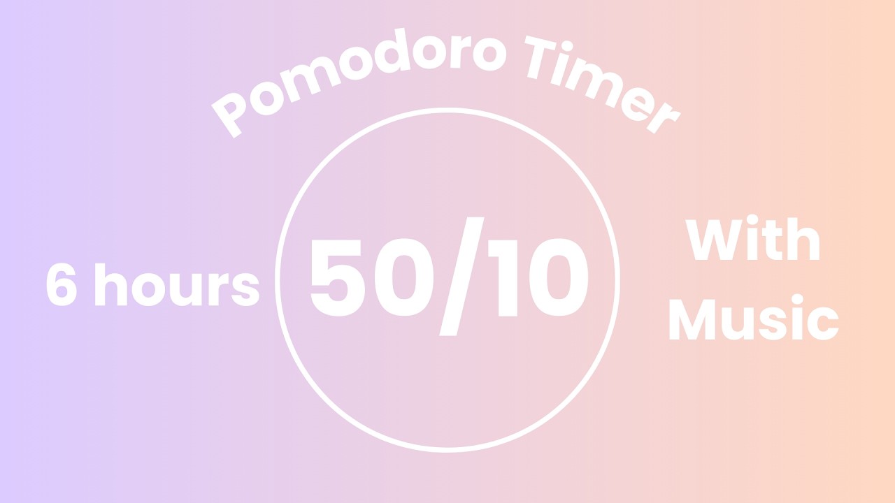 6 Hour Pomodoro Timer (50/10) | With Music | Pastel Lavender & Peach Aesthetic