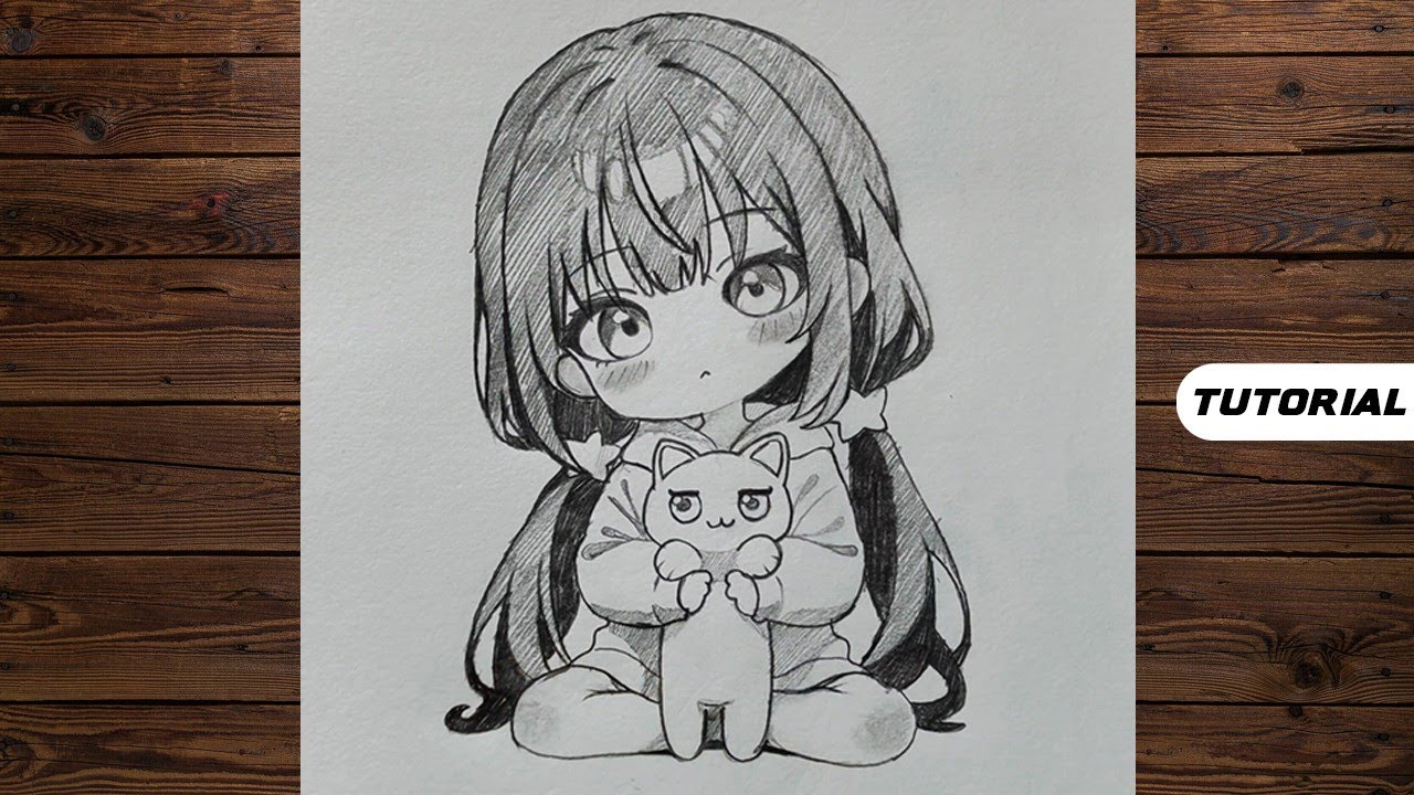 How To Draw Cute Anime Girl and Kitty 💖 😍- Easy Drawing Tutorial #howtodraw #animeart 
