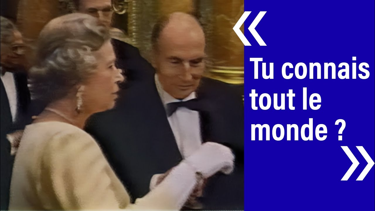 Queen Elizabeth speaks in French to President of France at reception in 1991