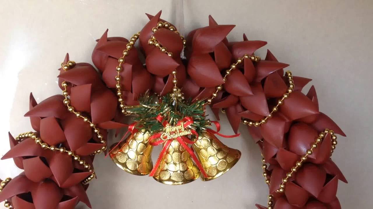 How to Make Christmas Wreath ( Door Decoration ) from Plastic Bottle DIY