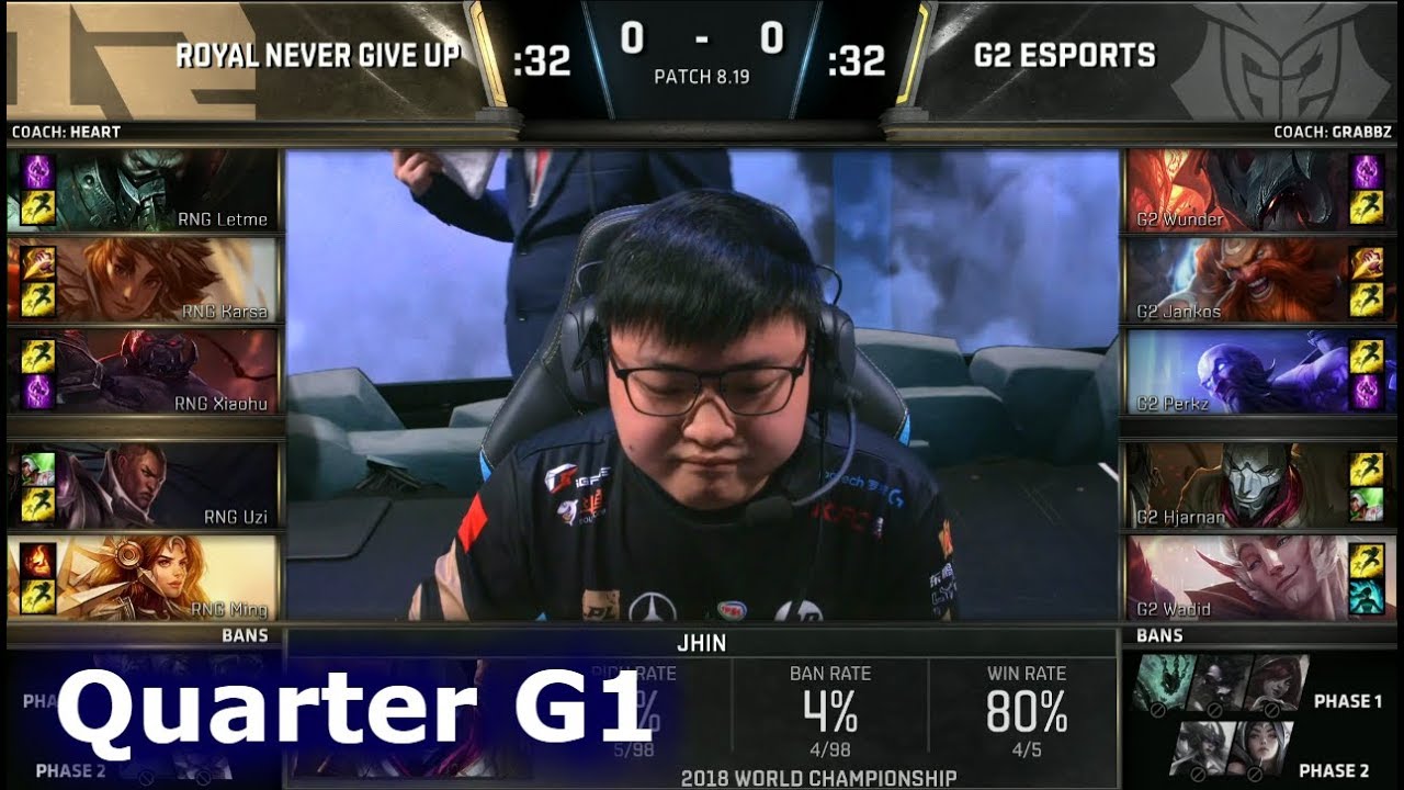 RNG vs G2 Game 1 | Quarter Final S8 LoL Worlds 2018 | Royal Never Give Up vs G2 eSports G1