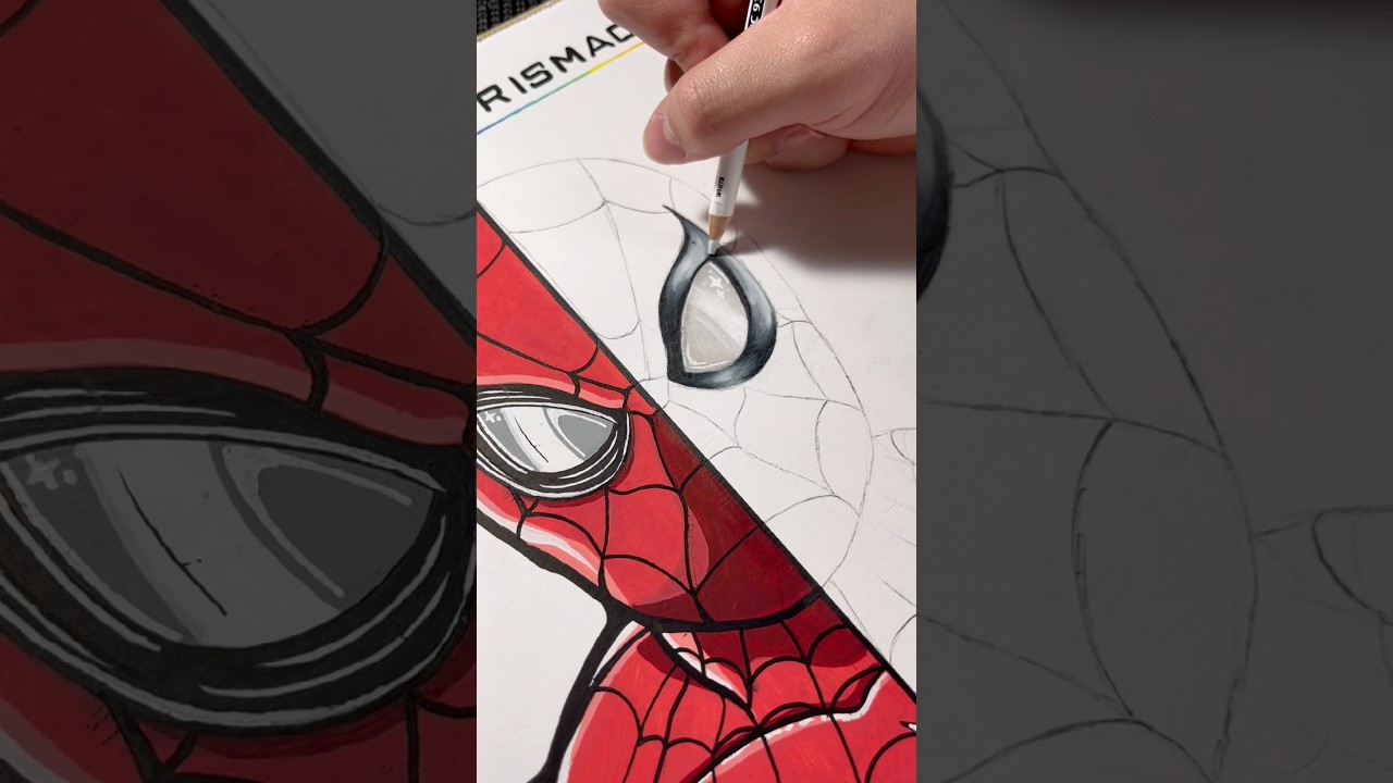 Drawing Spider-Man Pt.2!!! 🕷️🕸️         #drawing #art #posca #spiderman #satisfying #poscamarkers