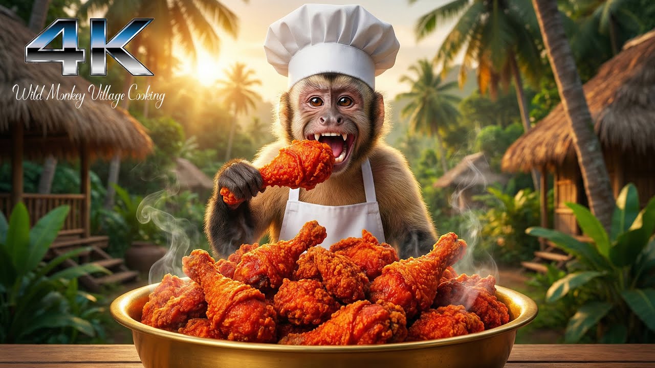 Monkey Chef Cooking Spicy Chicken Fry! 🍗 Amazing Village Life Recipe