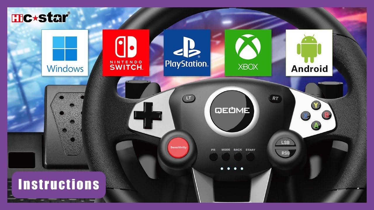Qeome NS-9887 Multi-platform Game Steering Wheel Connection mode demonstration