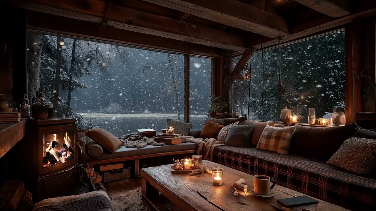 Cozy Winter Outdoor Ambience ❄️ Soft Music & Fireplace Sounds for Sleep, Study, Focus