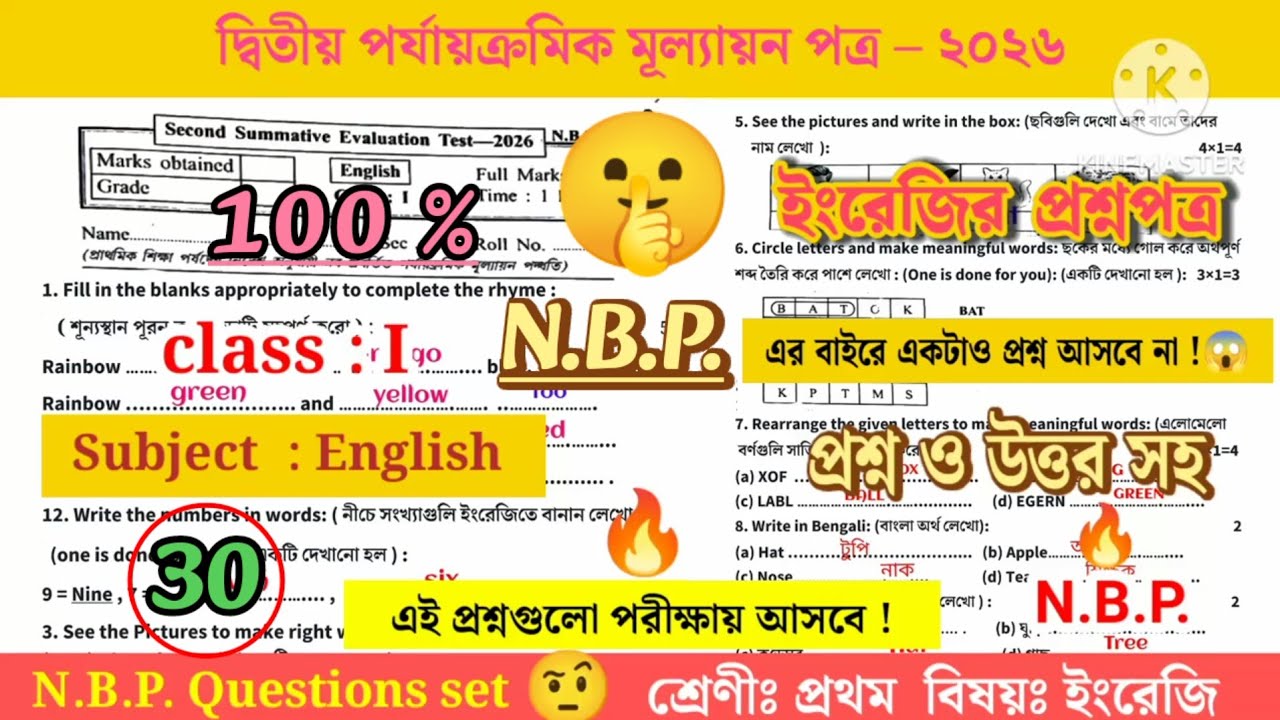 Class 1 English Second Unit Test 2026 | Class 1 english 2nd unit test question paper 2026 | engraji