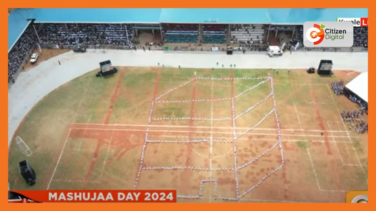 Children entertain guests at Mashujaa Day celebrations with an Affordable Housing-themed performance