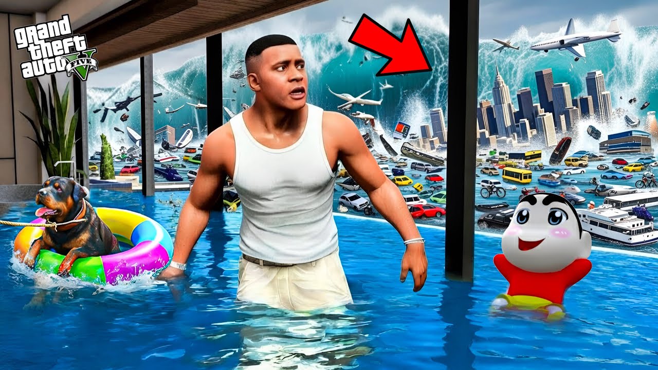 Franklin And Shinchan Survived The Biggest Tsunami in GTA 5! Bangla Gameplay