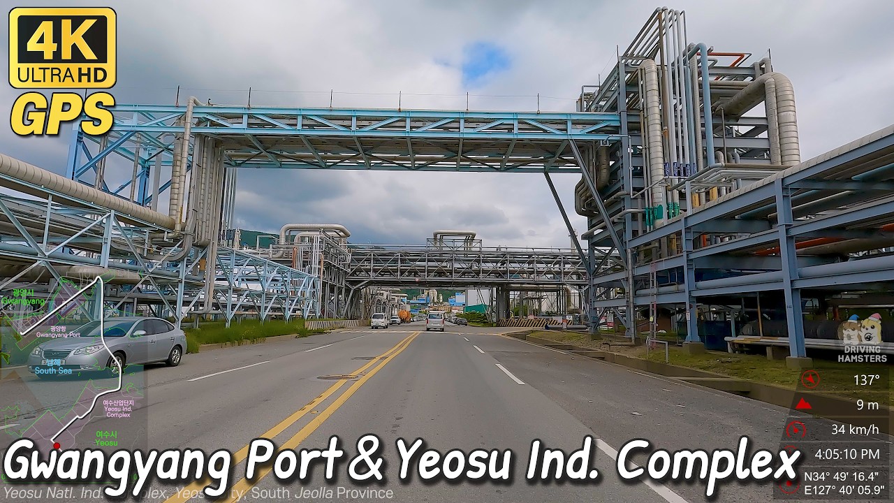 4K Korea Drive | Gwangyang Port to Yeosu Industrial Complex roadtrip 광양항 - 이순신대교 - 여수산업단지 드라이브 여행