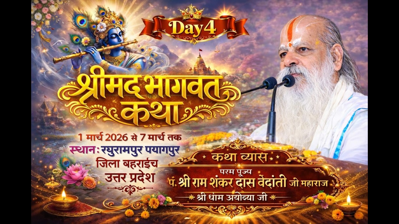 🔴DAY 04| श्रीमद् भागवत कथा | महंत पं.श्रीरामशंकरदास वेदांती जी महाराज रघुरामपुर पयागपुर जिला बहराईच