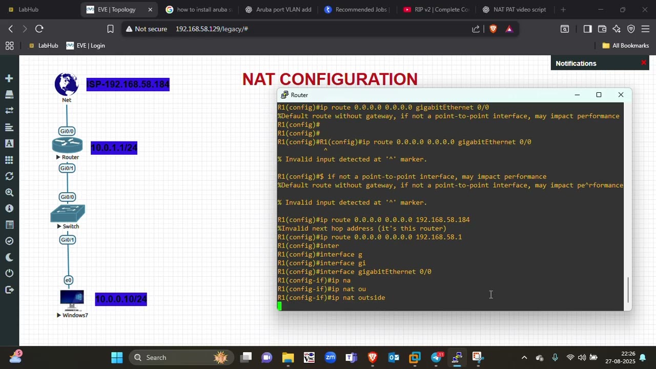 NAT Configuration on Cisco Router in EVE-NG | Step by Step Lab in Hindi