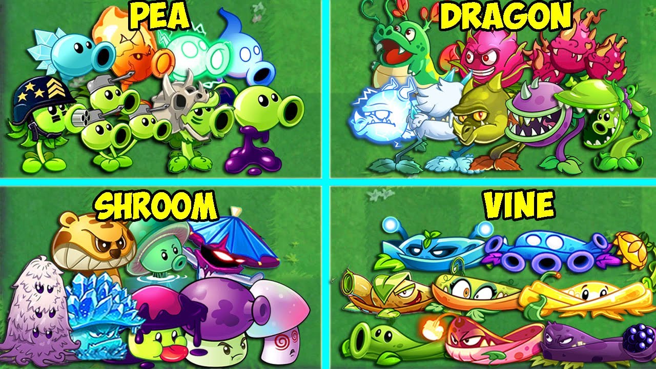 All Plants Team PEA x DRAGON x VINE x SHROOM Battlez - Who Will Win? - Pvz 2 Plant vs Plant