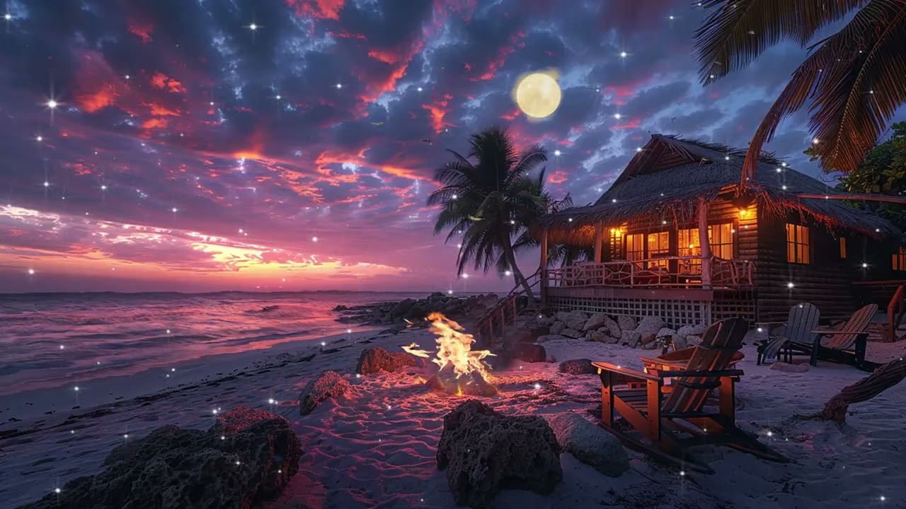 Soft Piano Music with Fireplace and Ocean Waves 🔥 Peaceful Night Ambience for Sleep and Relax