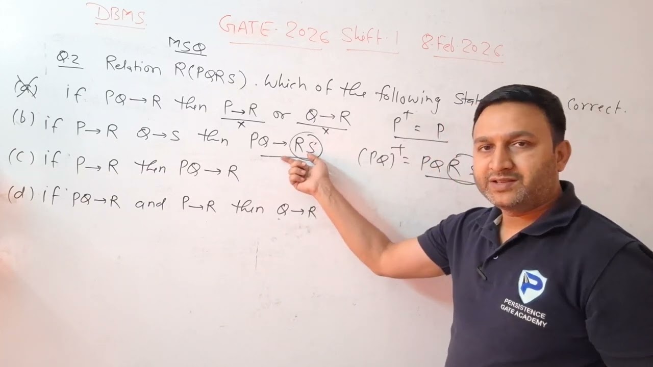 GATE 2026 CSE | DBMS Q2 | Detailed Solutions | Computer Science Engg | 8 Feb Shift 1
