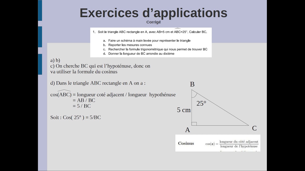 [3ème] Exercices trigonométriques - Corrigés