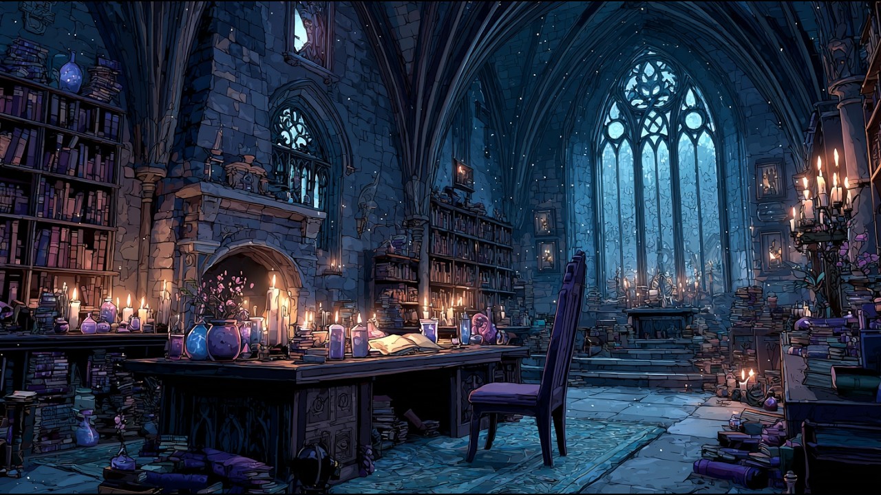 Wizard's Study Library Ambience | Celtic Music | Gentle Motion Fantasy Background for Study & Sleep