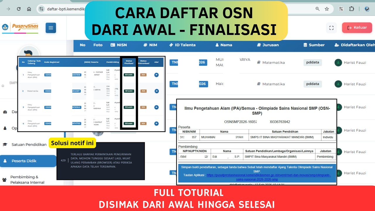 CARA DAFTAR OSN 2026 | SEMUA JENJANG | FULL TOTURIAL DARI AWAL - FINALISASI PENDAFTARAN