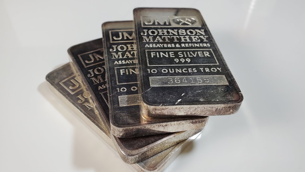 10-унциевые прессованные серебряные слитки Johnson Matthey