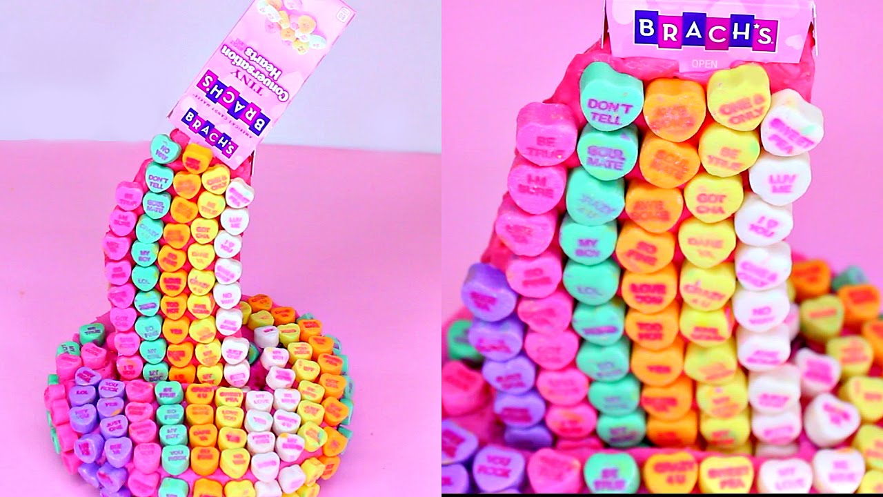 Sweethearts Candy Spilling on Cake! V-Day Sweethearts Illusion Cake NO BAKE Cake